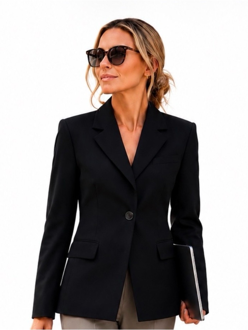 Zara Black Fitted Tailored Blazer Shoulder Pads Single Button NWT M